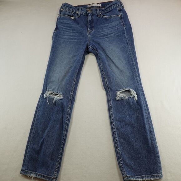 AYR The Yes Yes Yes Jeans Women's 29x26 Blue Denim High Rise Straight Crop Fray - Picture 1 of 16